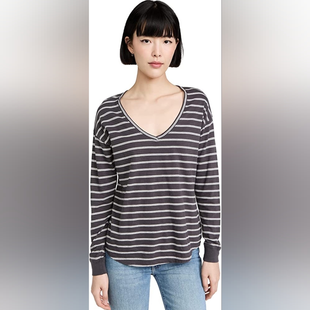 Madewell long-sleeve relaxed v-neck stripe tee